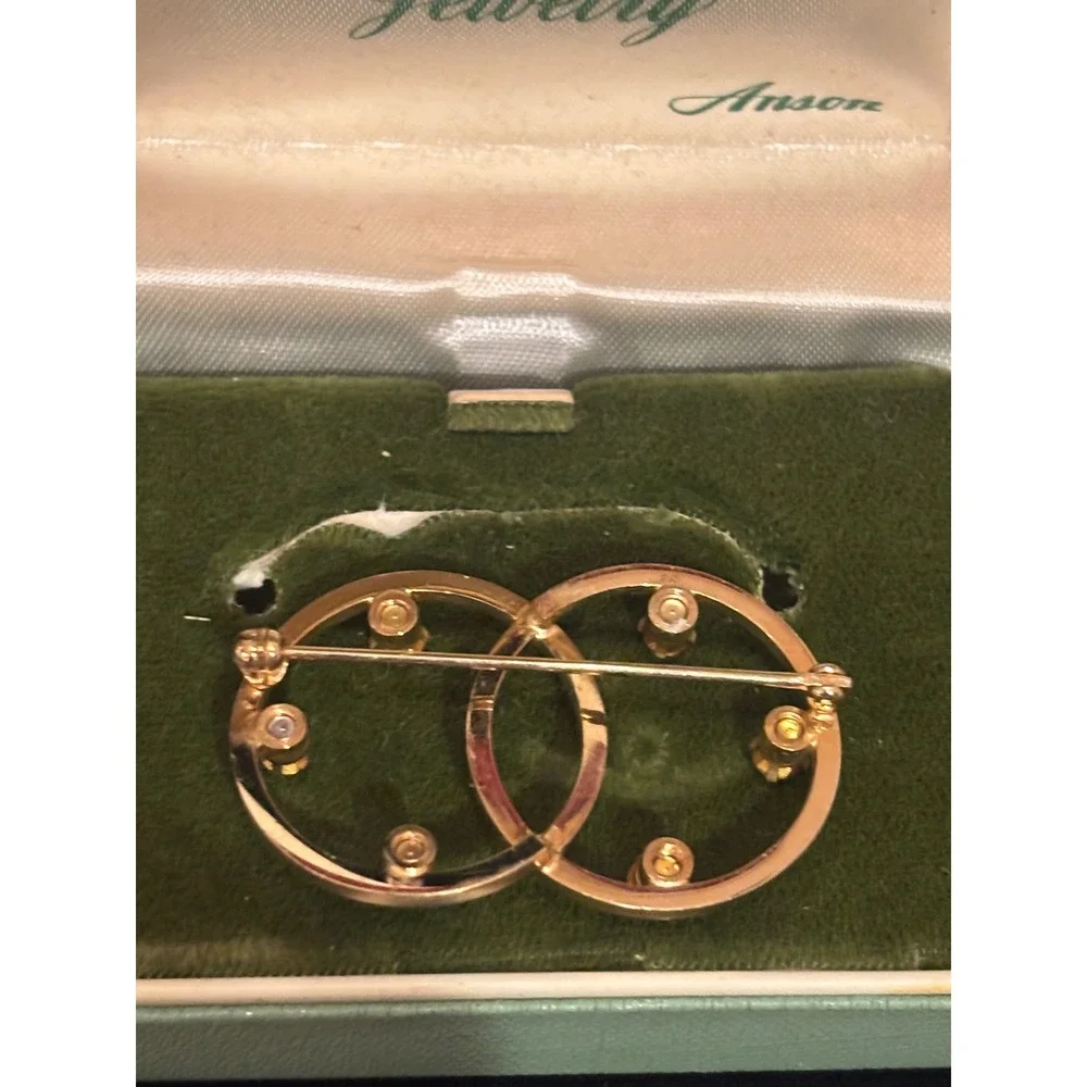 Vintage Anson Family Album Jewelry Gold Tone Multi Stone Double Circle Brooch